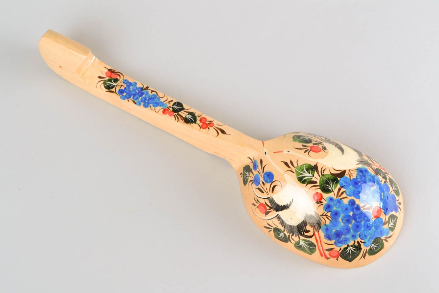 Large decorative wooden spoon with Petrikov painting handmade home interior photo 4