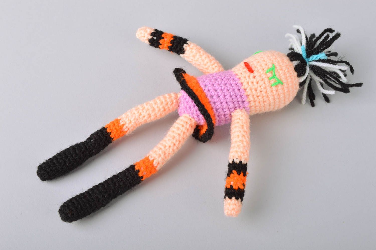 Handmade designer bright colorful crocheted soft toy doll Nika for children photo 3