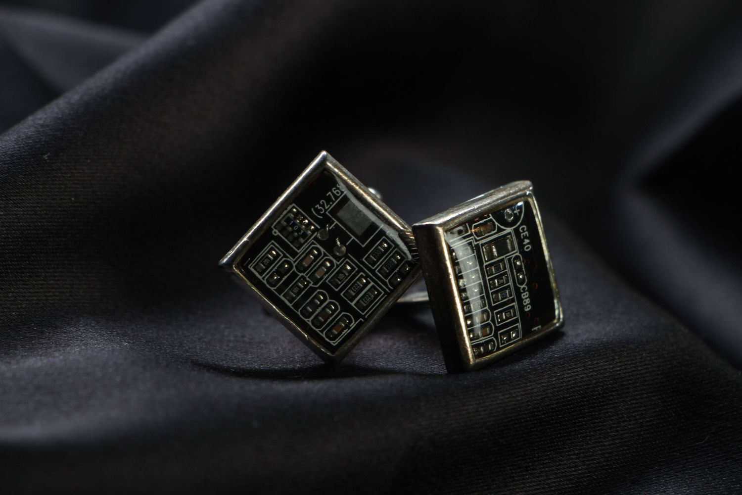 Metal cuff links of black color in steampunk style photo 1