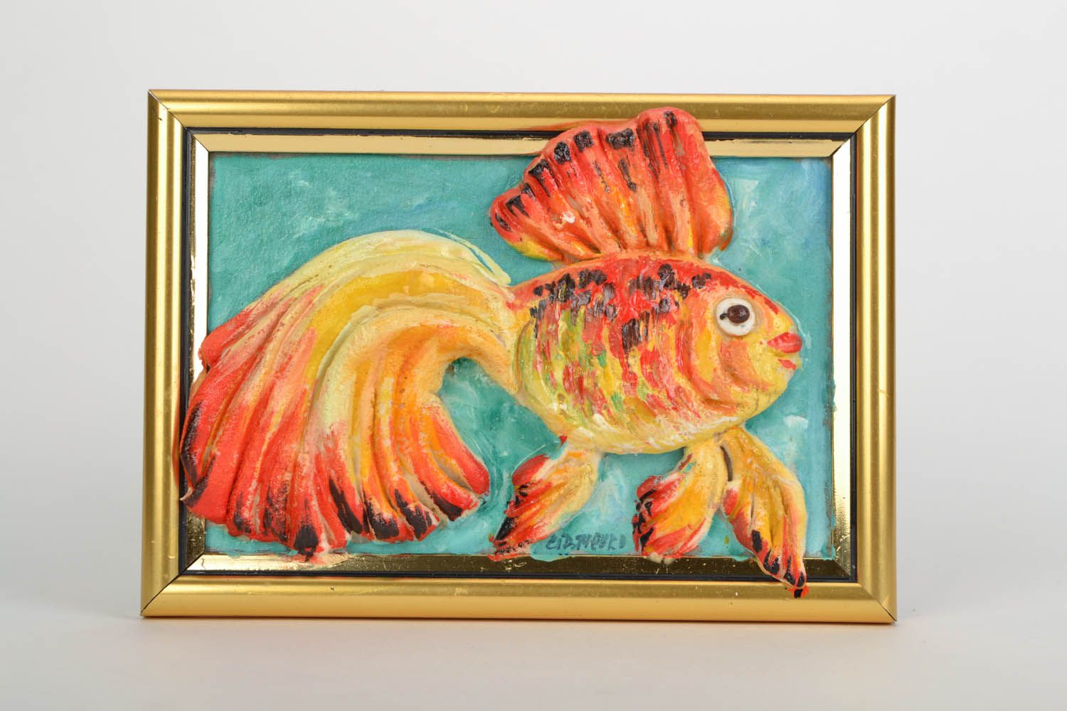 Decorative panel made of salt dough Golden Fish photo 5