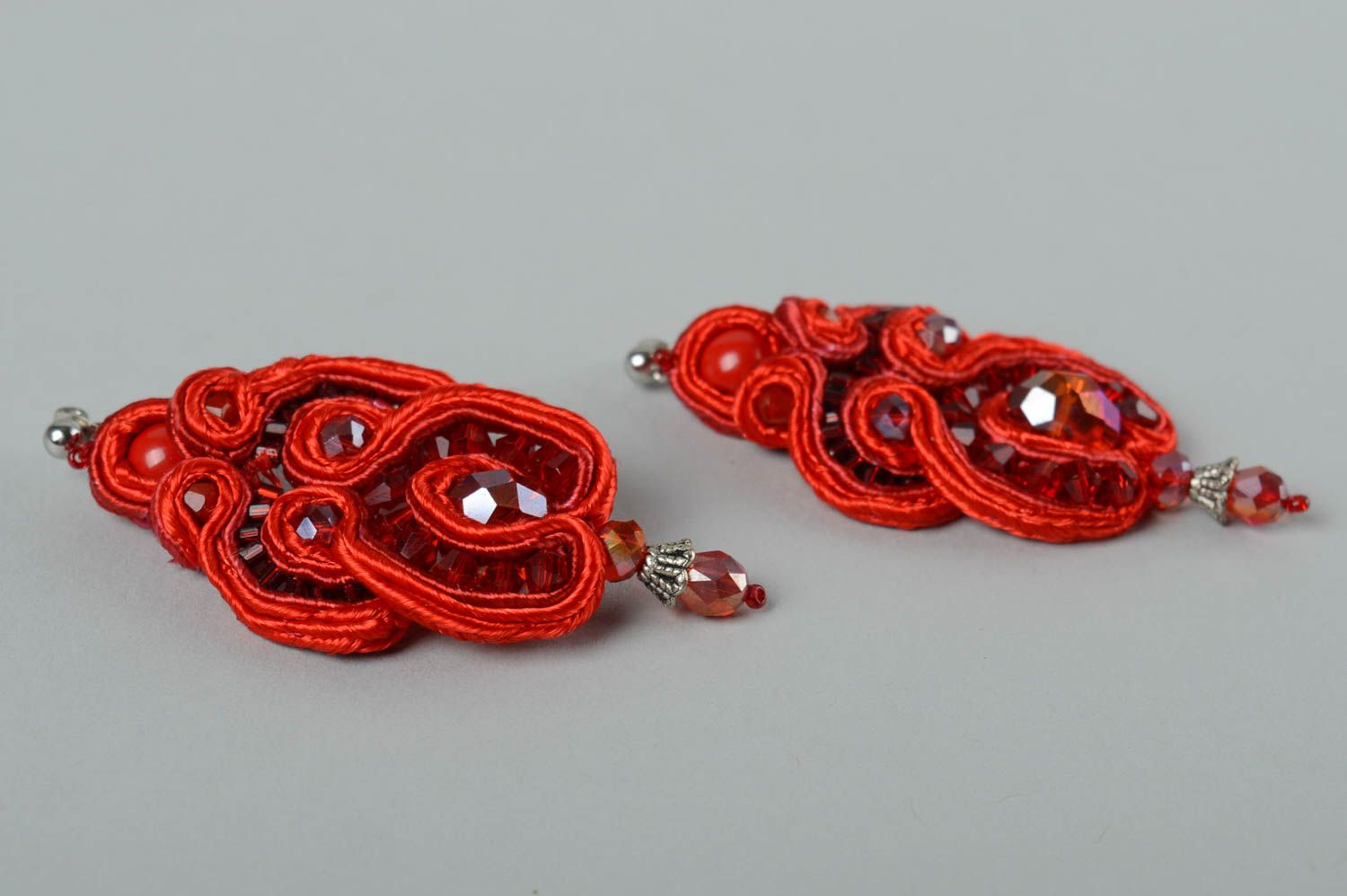 Big earrings handmade accessories soutache earrings beautiful red earrings  photo 2