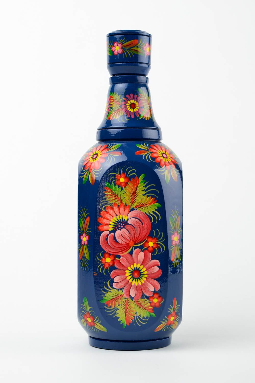 Wooden decorative wine bottle decanter with floral Russian style floral pattern 1,9 lb photo 4