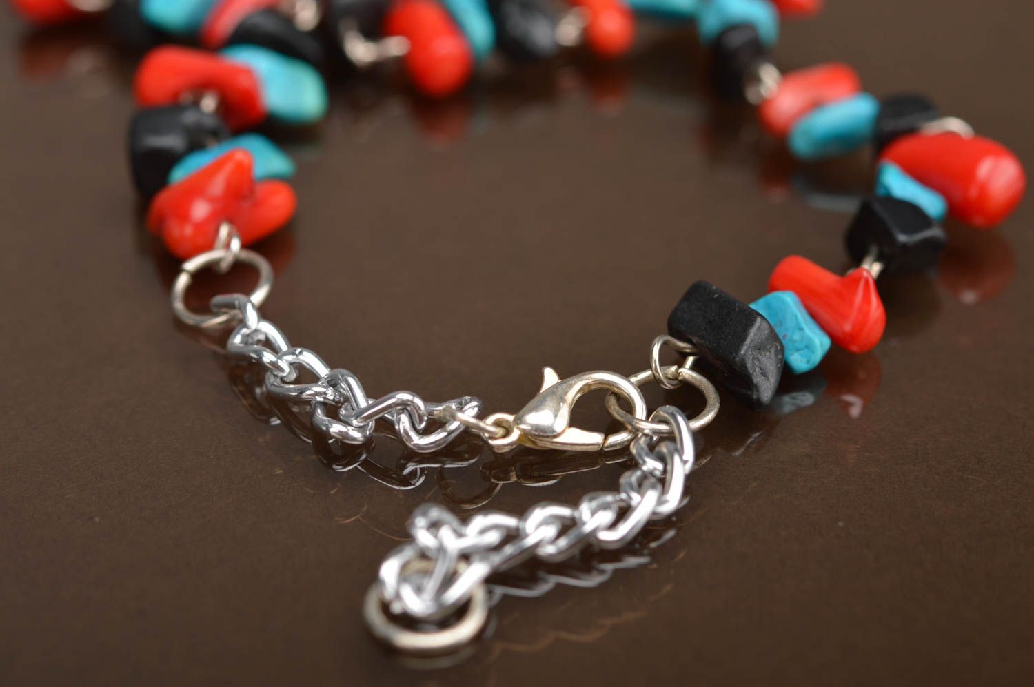Beautiful stylish women's handmade necklace with colored stones designer jewelry photo 3