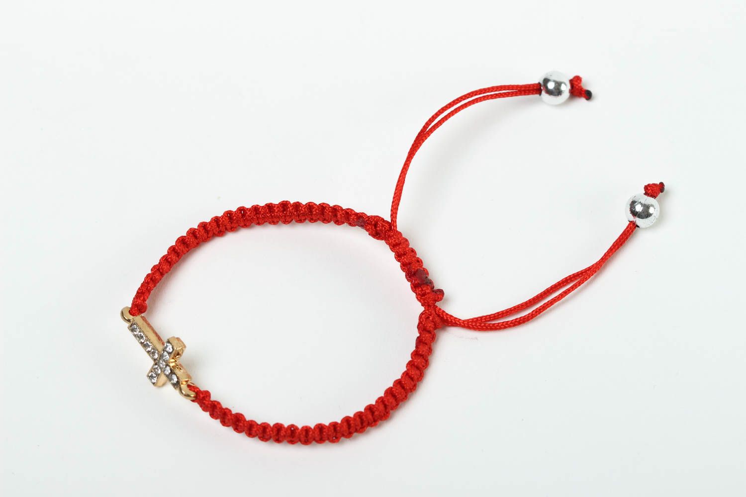 Браслет с крестом ручной работы красный браслет от сглаза женский браслет фото 3