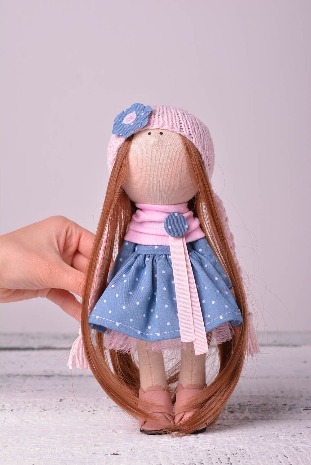 Кукла ручной работы кукла из ткани мягкая кукла из хлопка в платье в горошек фото 2