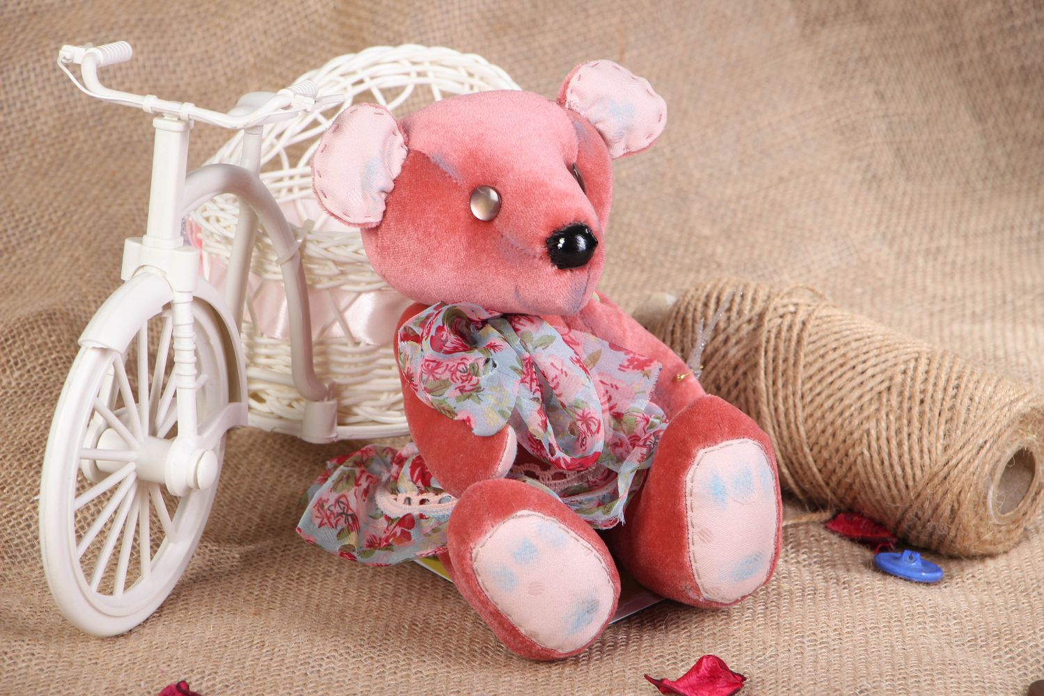 Handgemachte Puppe aus Stoff Bär Rose foto 5