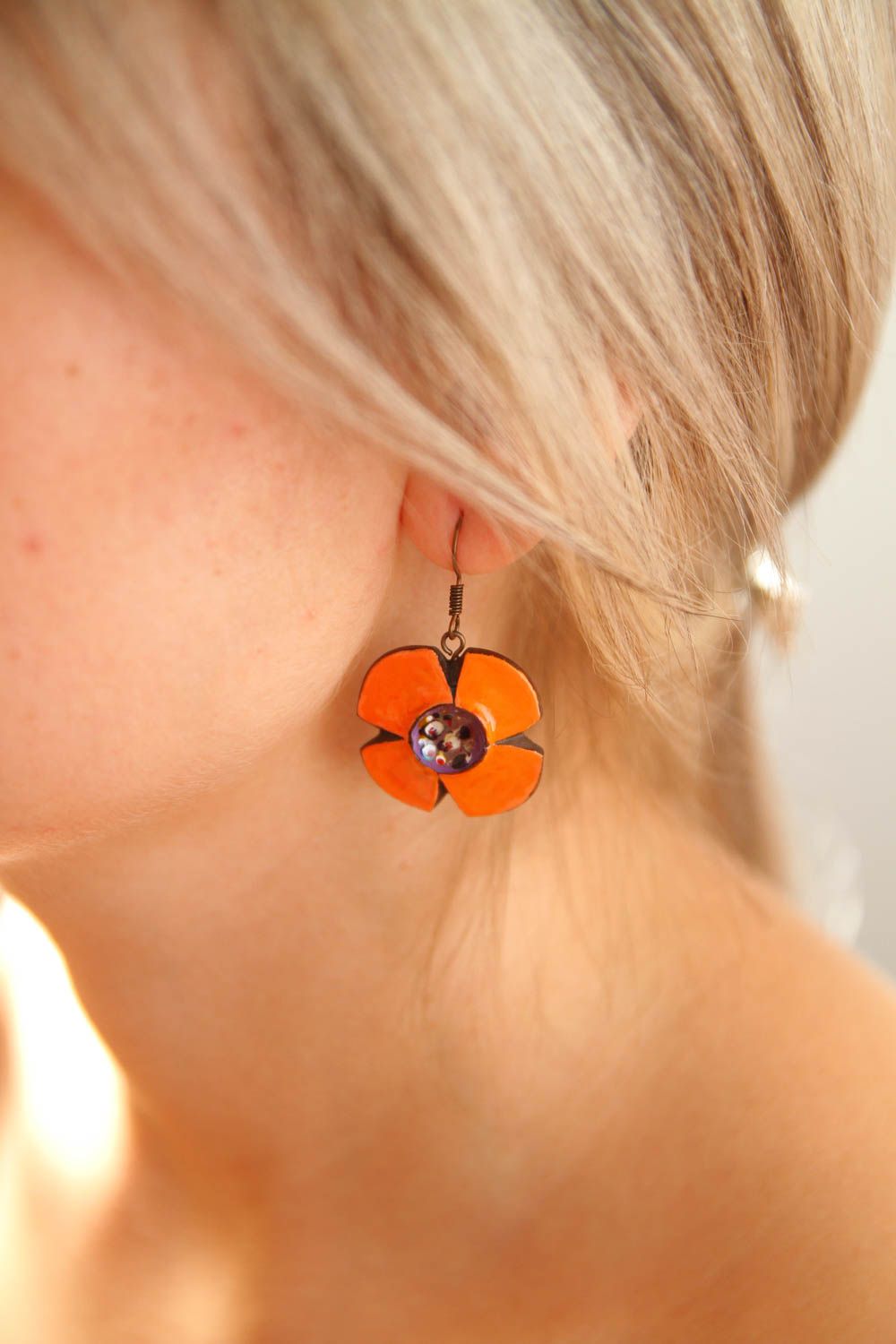 Boucles d'oreilles en céramique Bijou fait main orange design Cadeau femme photo 4