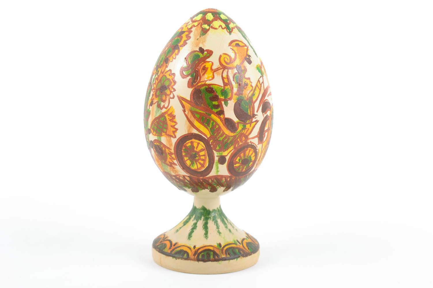 Handmade decorative wooden egg on stand painted with oils Easter interior ideas photo 2