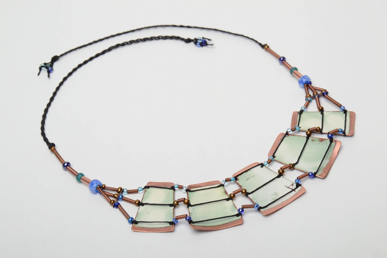 Copper necklace painted with enamels in ethnic style photo 5