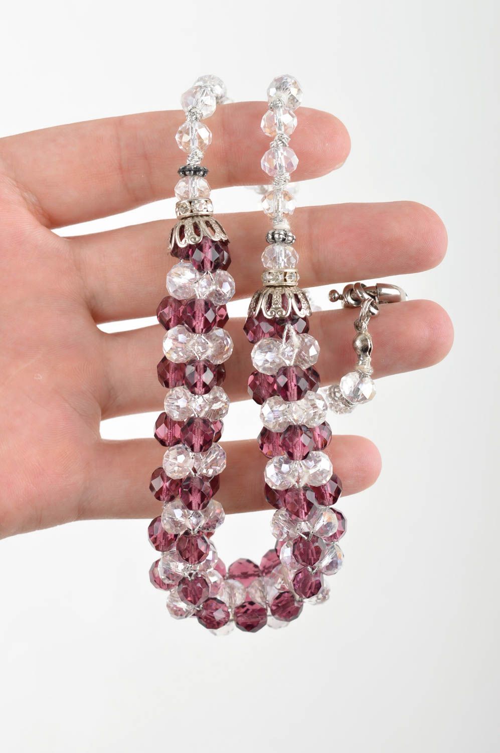 Collana di perline fatta a mano originale color viola bigiotteria da donna foto 3