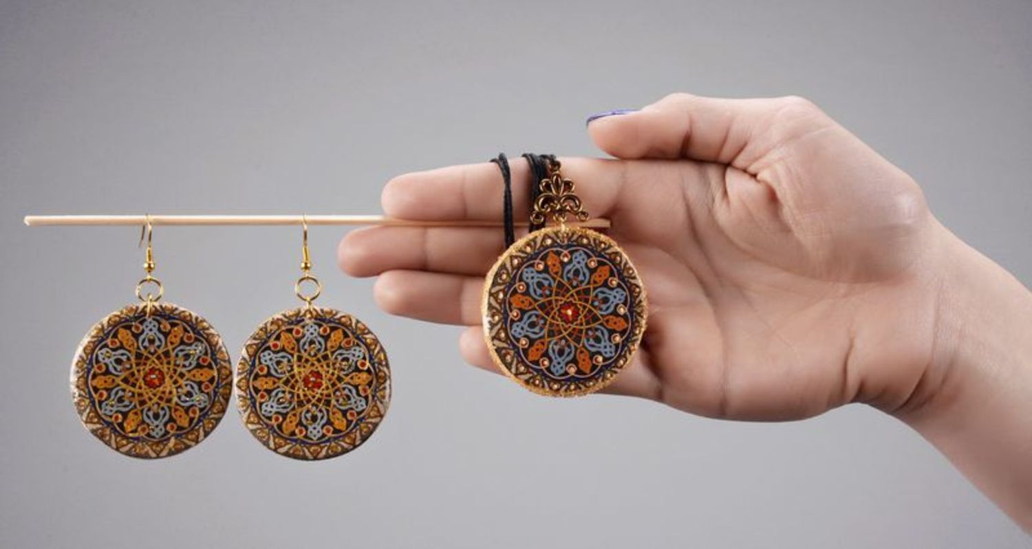 Jewelry set pendant and earringsMandala of success, wealth and career photo 4