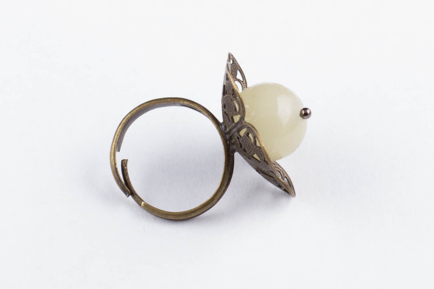 Designer stylish beautiful unusual white handmade metal ring with onyx photo 5