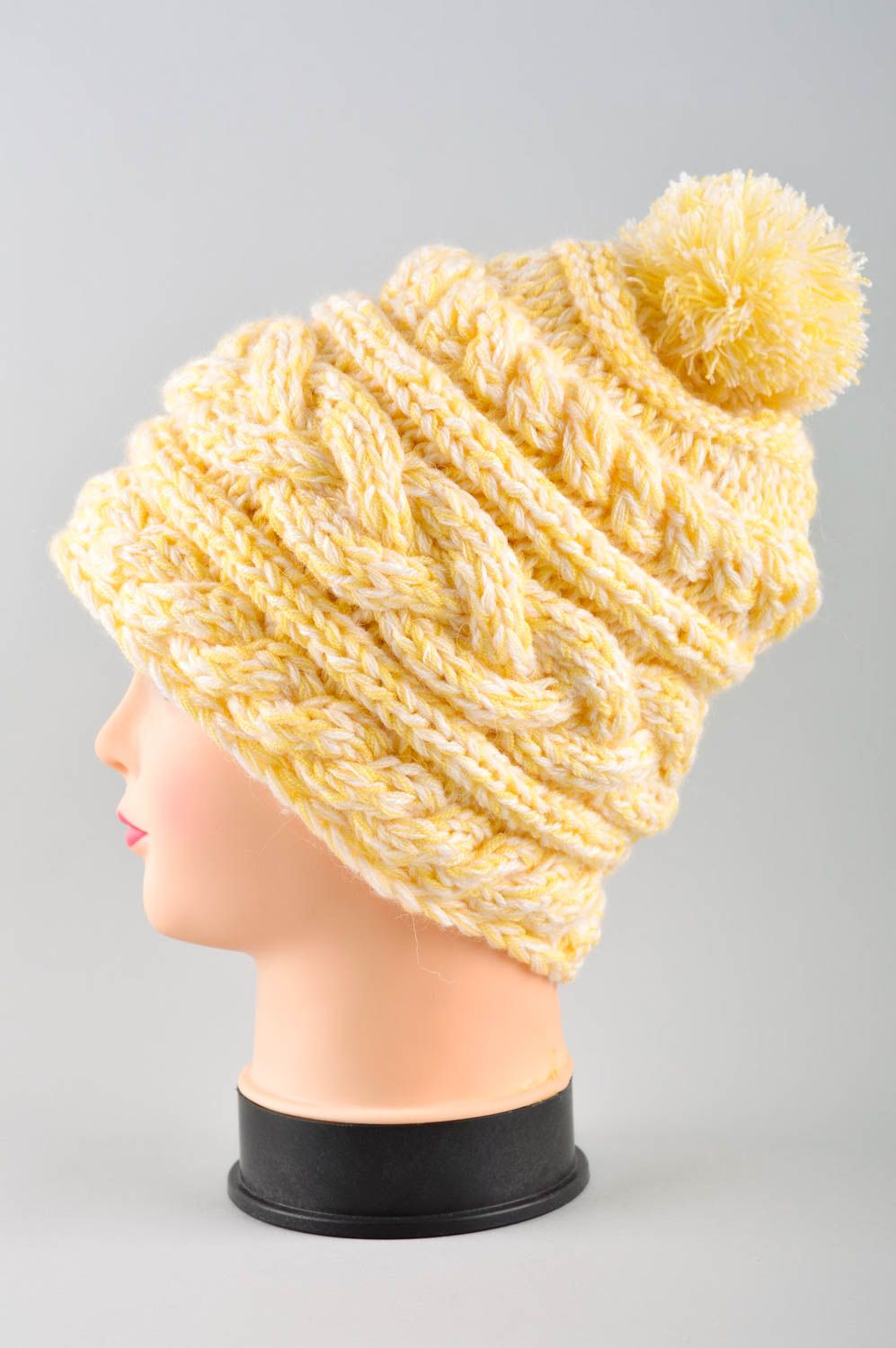 Handmade knitted cap beautiful bright hat warm winter headwear cute cap photo 3