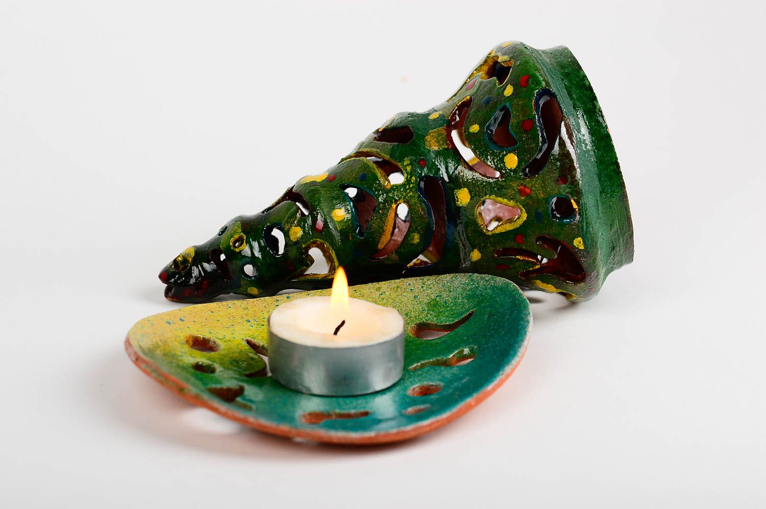 Designer Kerzenhalter Handmade Deco Kerzenhalter aus Ton Teelichthalter bunt foto 4