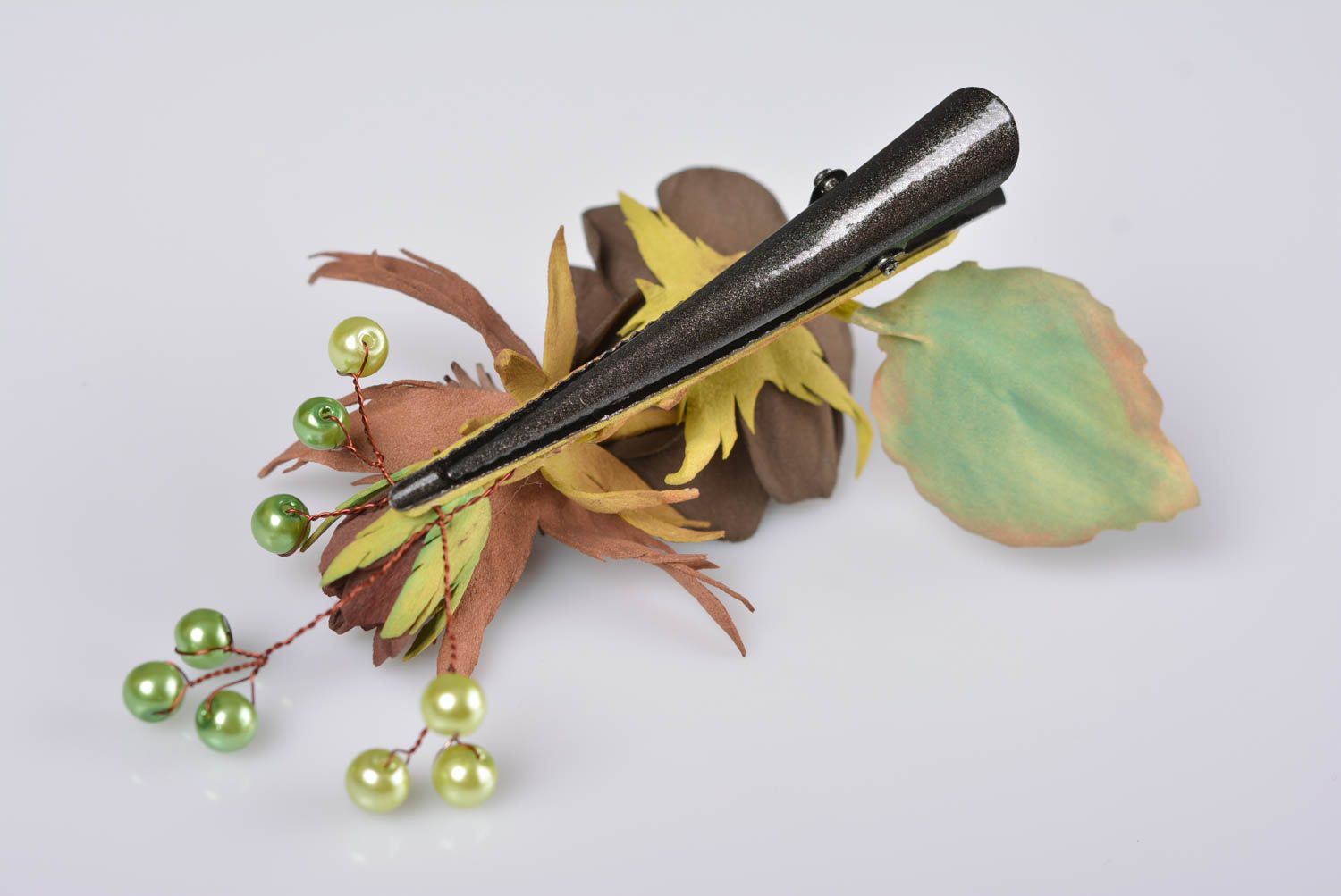 Beautiful hairpin made of foamiran handmade stylsih hair accessory with rose photo 3