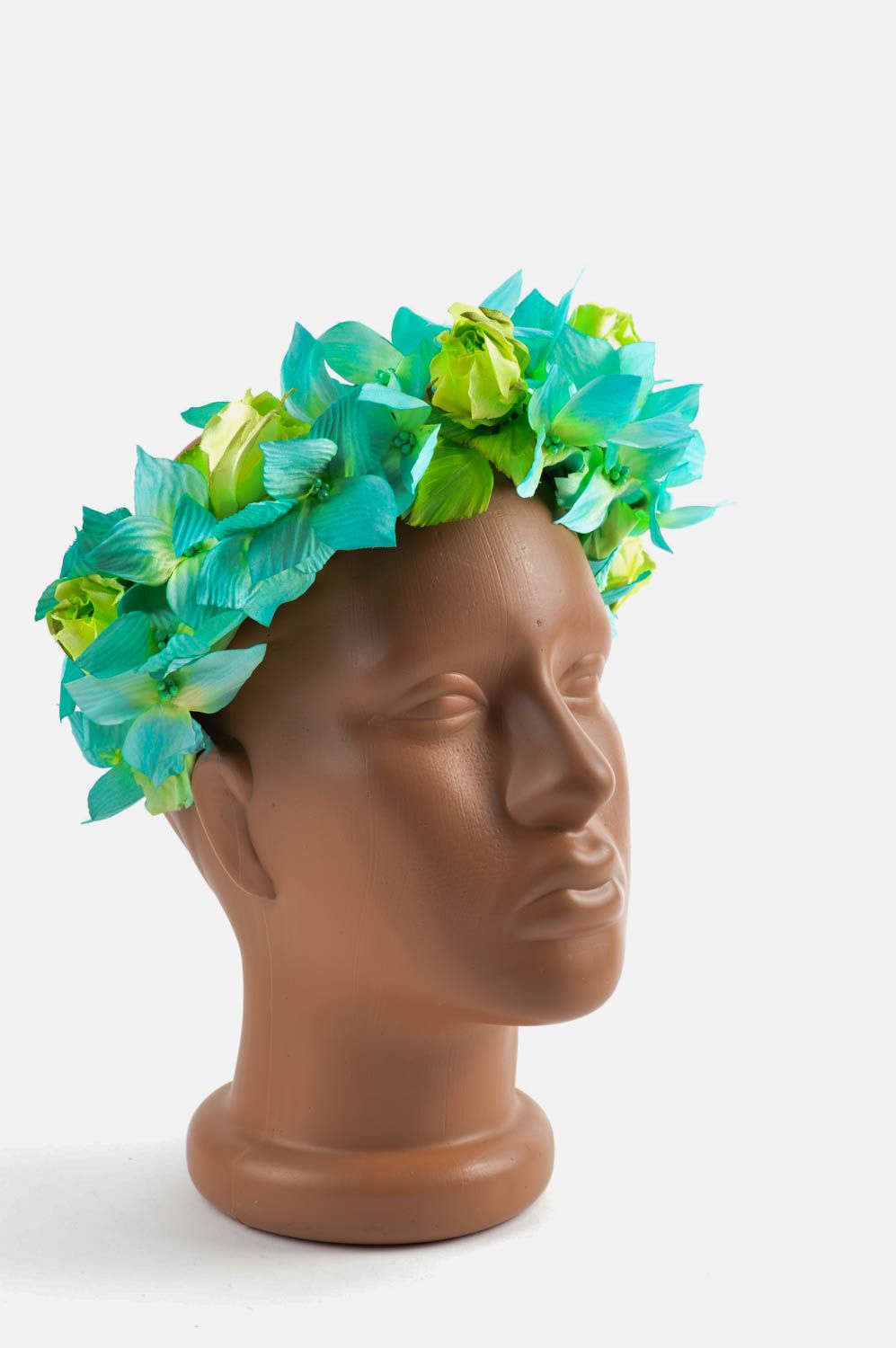 Венок из цветов на голову handmade ободок для волос украшение на голову голубое фото 4