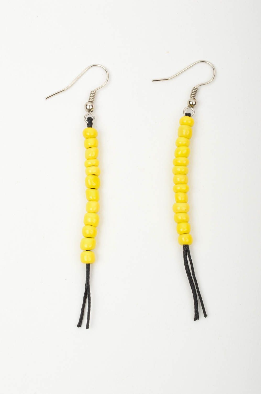 Серьги ручной работы желтые серьги из бисера модные серьги длинные яркие фото 3