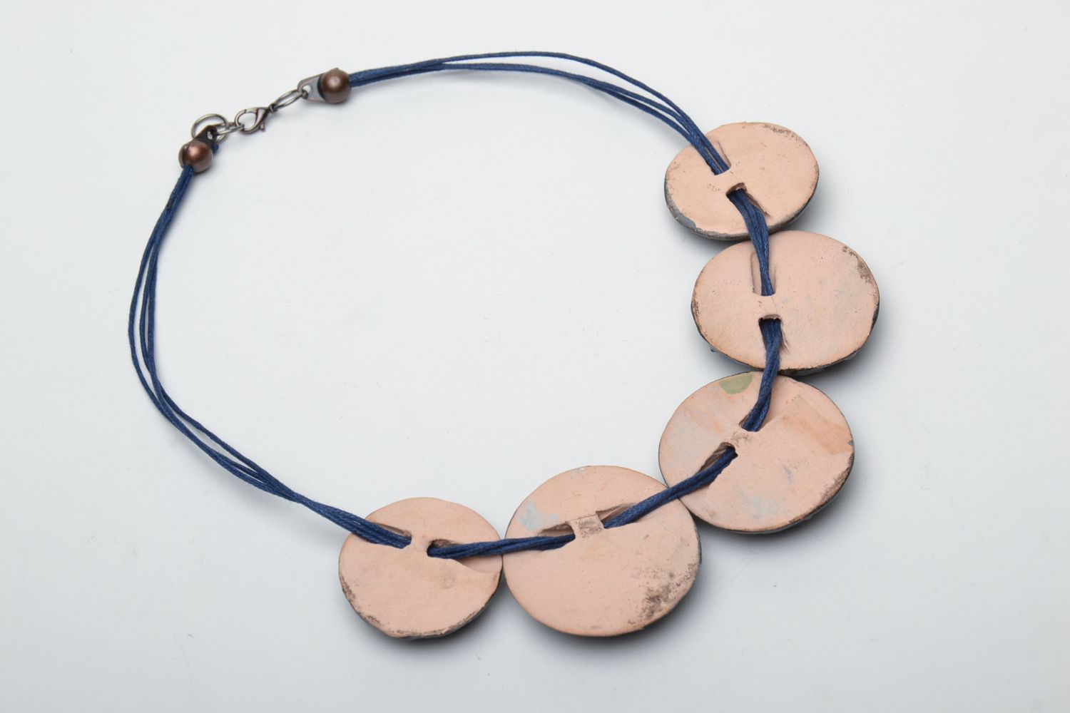 Unusual ceramic bead necklace on cord photo 4