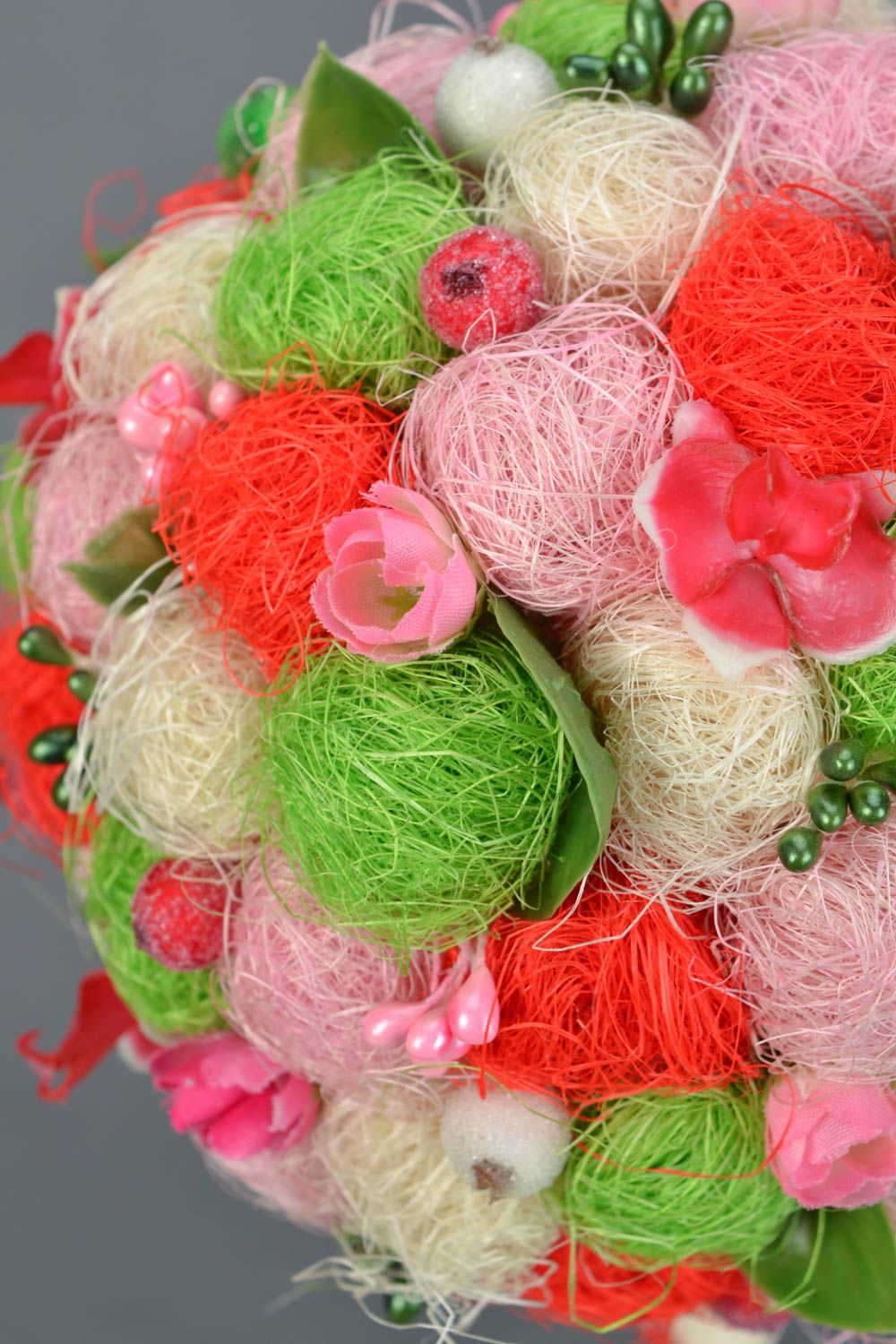Handmade bright colorful round decorative tree topiary with flowers and berries photo 3