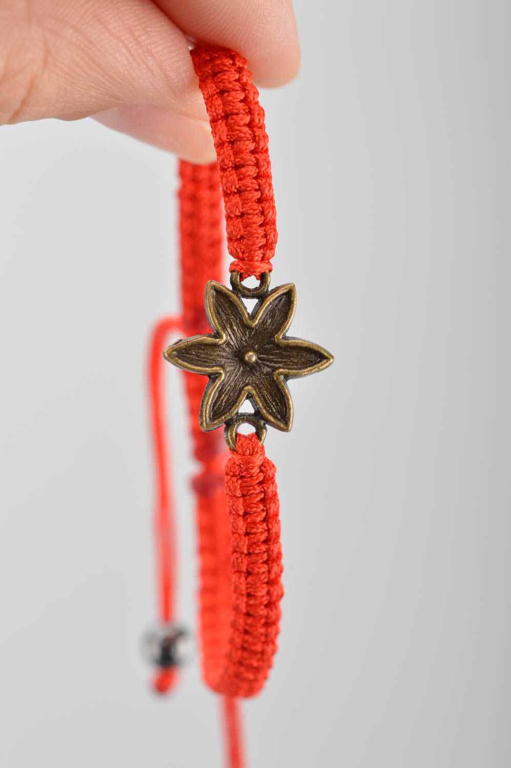 Handmade wrist bracelet accessory with metal flower silk unusual jewelry photo 3