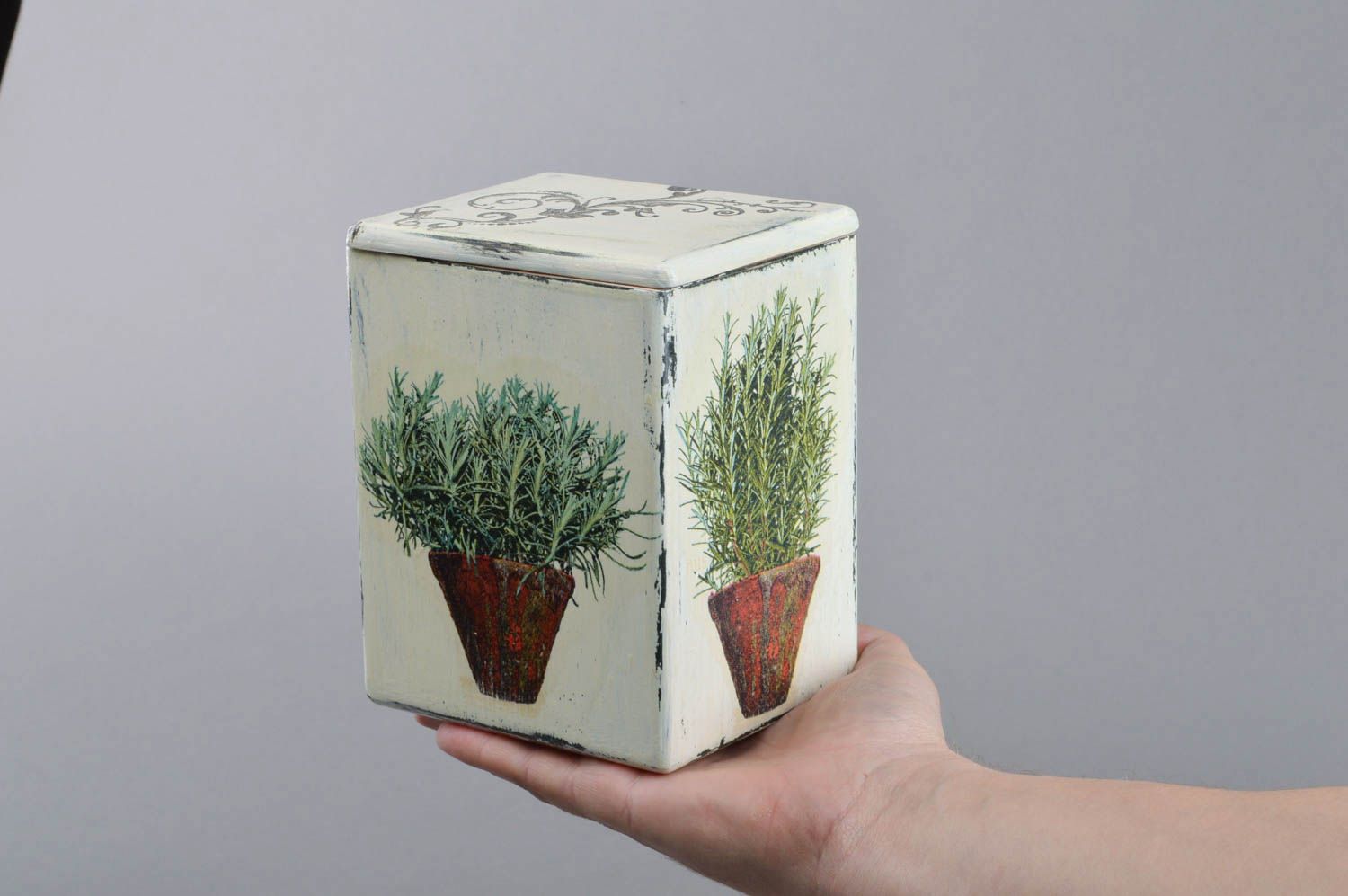 Boîte à épices faite main avec couvercle serviettage originale déco Fleurs photo 1