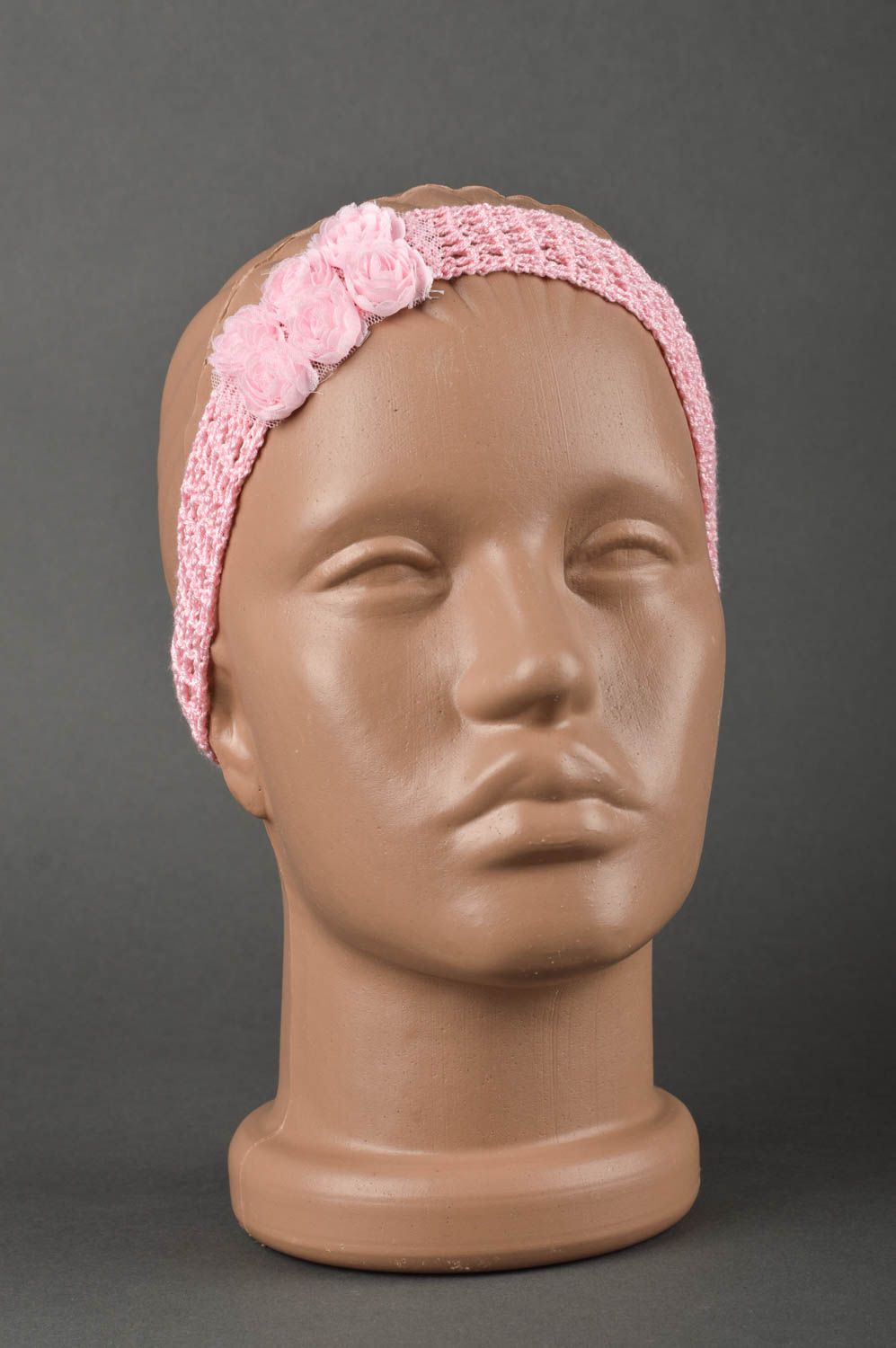 Banda para el cabello rosa hecha a mano regalo para niñas accesorio tejido foto 1
