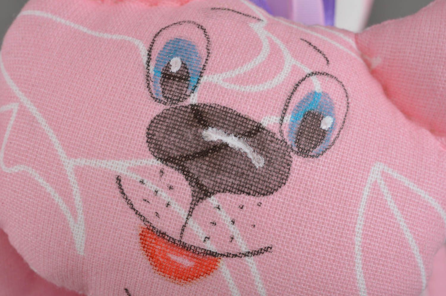 Розовый мягкий кот из ситцевой ткани авторская игрушка ручной работы для ребенка фото 4