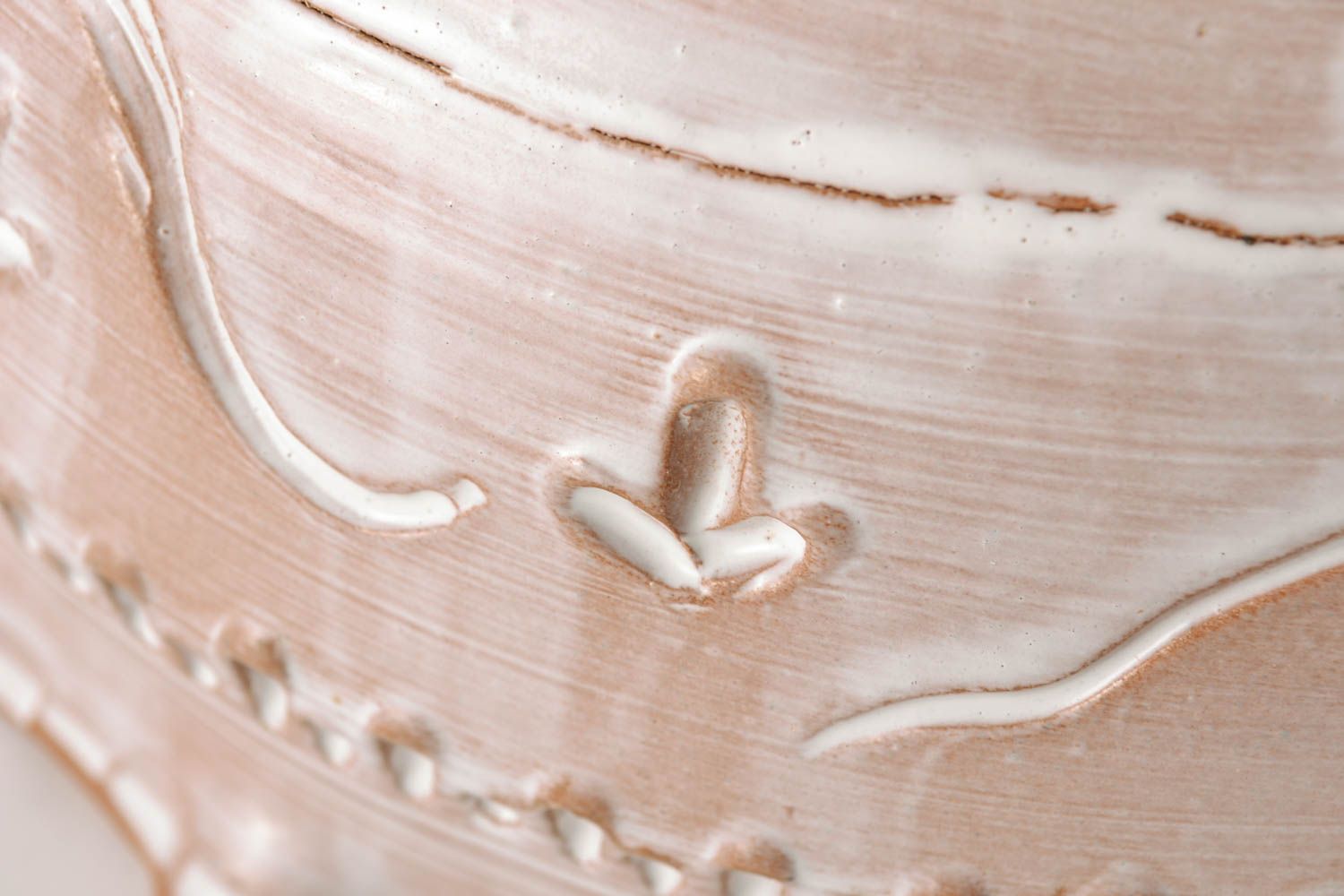 Bol creux en céramique fait main à motifs blanc-brun original joli stylé  photo 3
