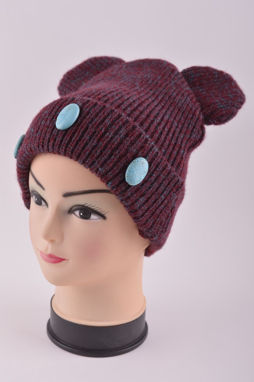 Bonnet tricot fait main Chapeau chaud oreilles laine acrylique Vêtement enfant photo 2