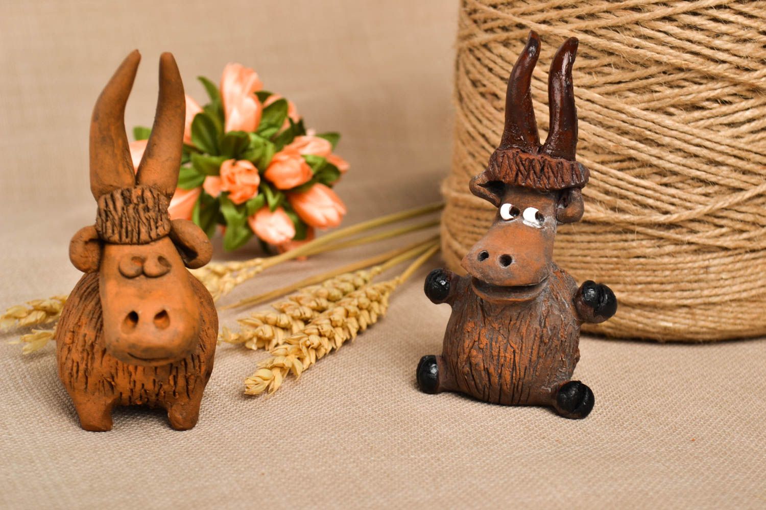 Figuren Set handmade Deko Ton Tiere Keramik Deko 2 Stück ausgefallen in Braun foto 1