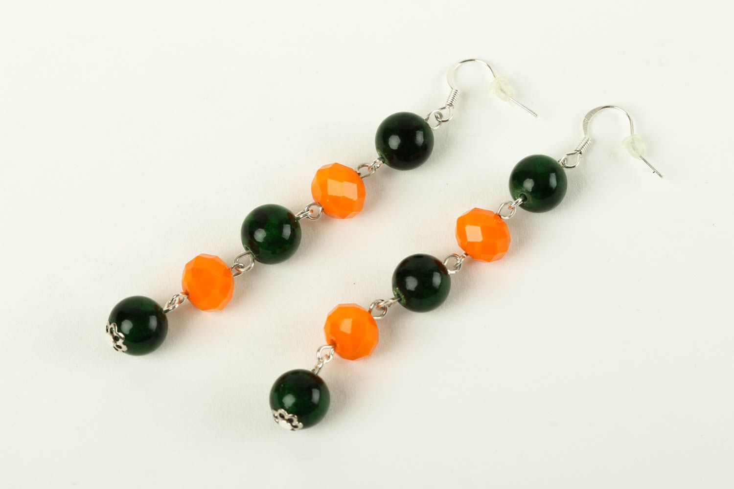 Handmade bright long earrings unusual jewelry earrings with natural stone photo 2