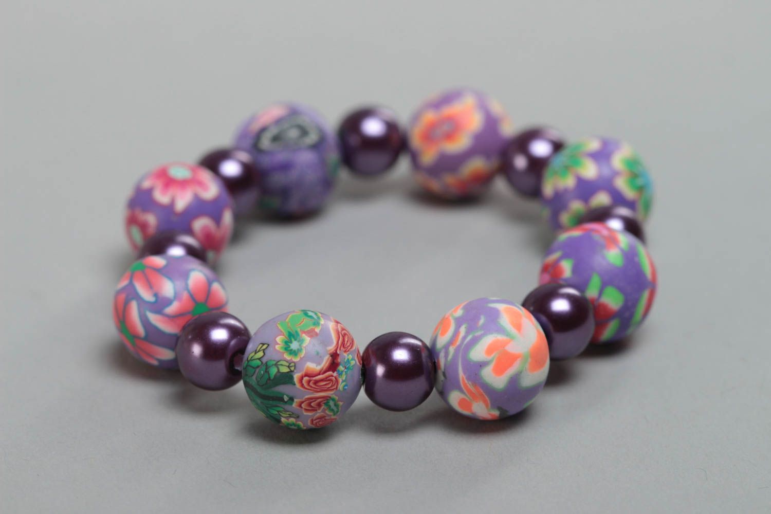 Beautiful children's designer handmade polymer clay bracelet with beads photo 3
