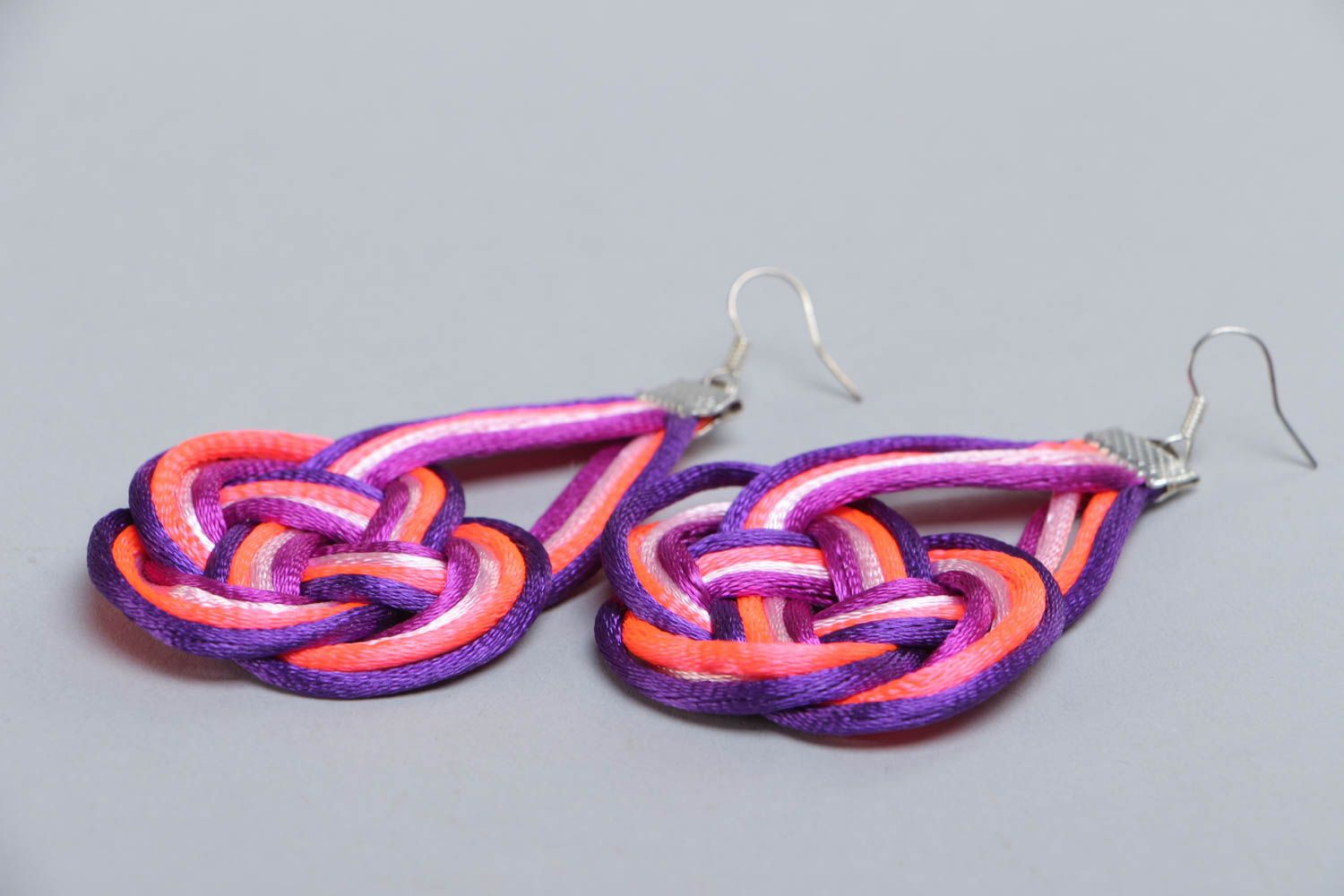 Handmade woven textile earrings made of cord for bright girls beautiful jewelry photo 3