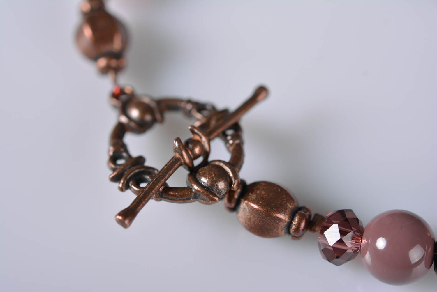 Stylish handmade glass beads pale cherry brown bracelet for women photo 5