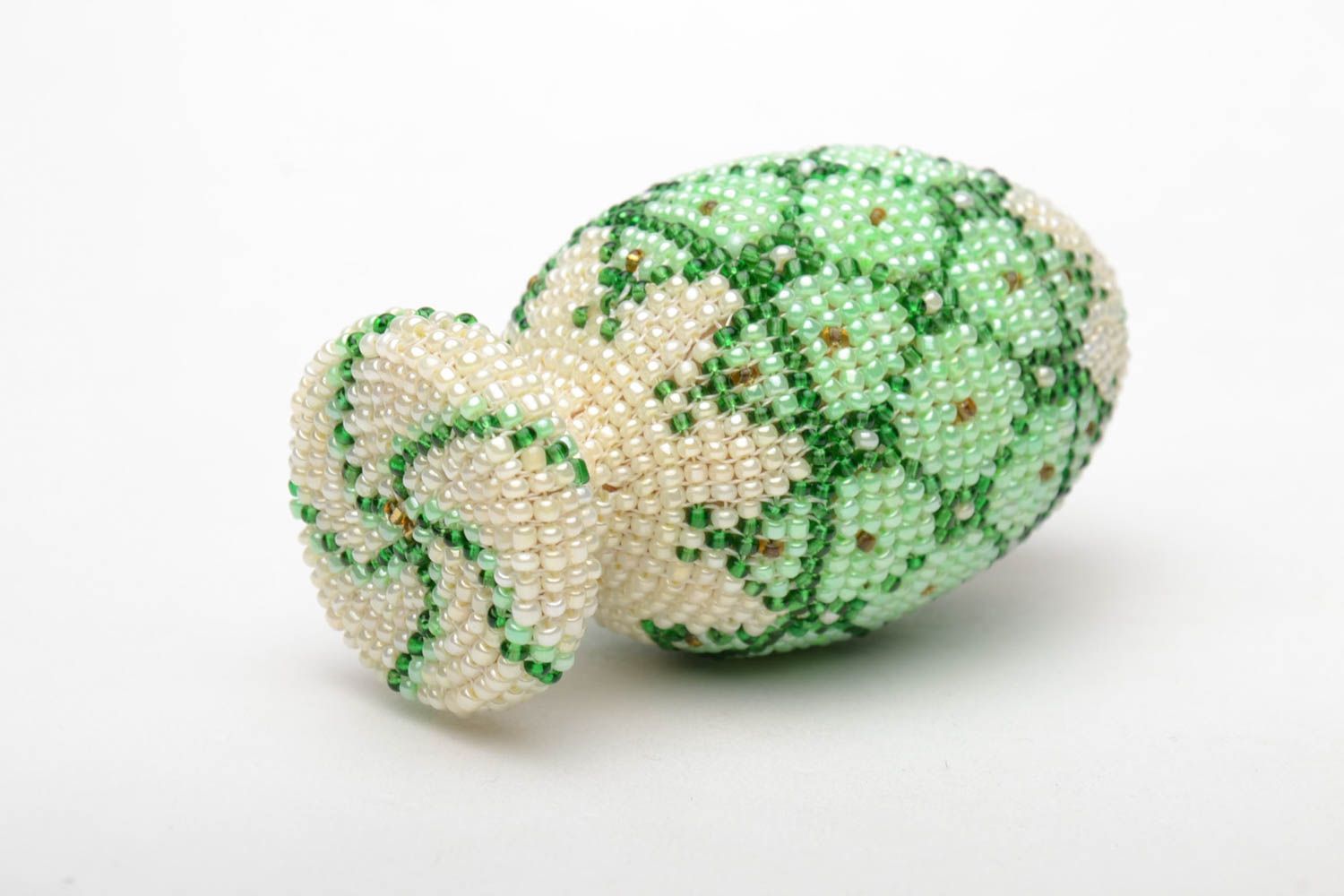 Wooden egg woven over with beads photo 4