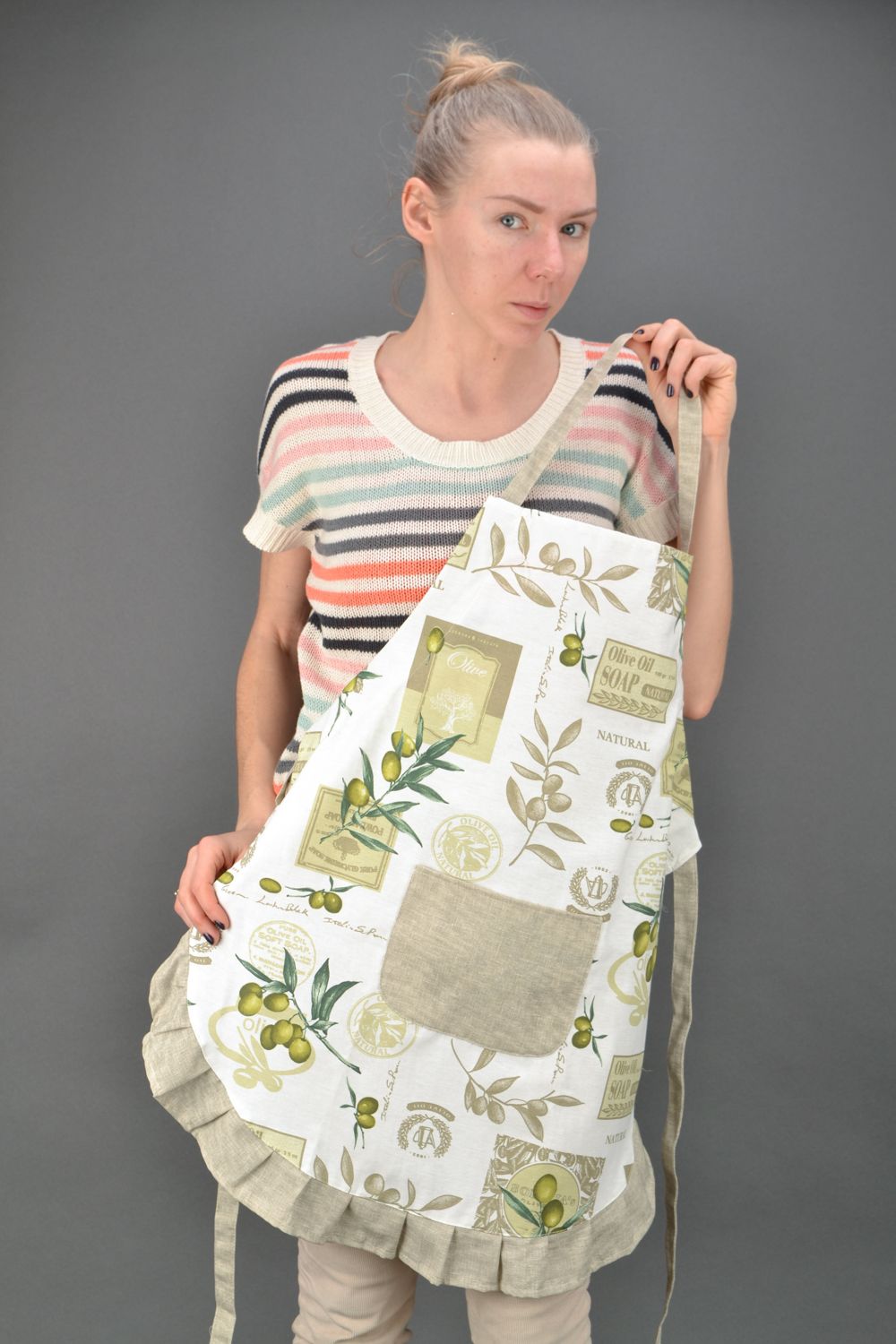Women's fabric apron with print Olive photo 2