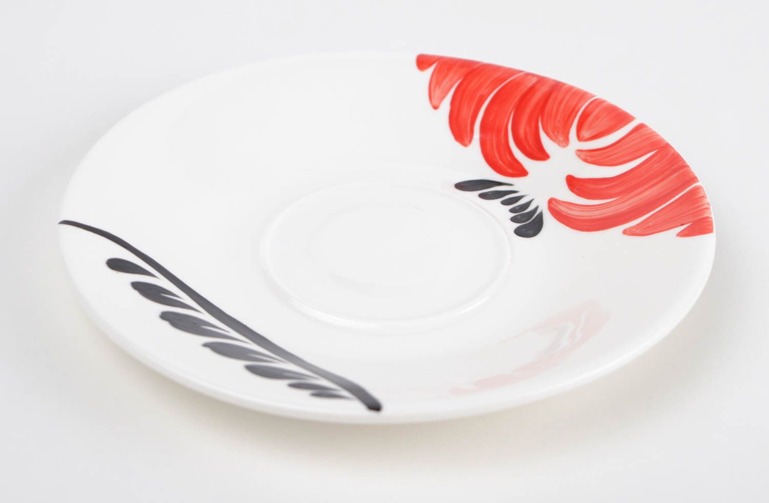 Soucoupe porcelaine fait main Petite assiette Service vaisselle blanc rouge noir photo 4