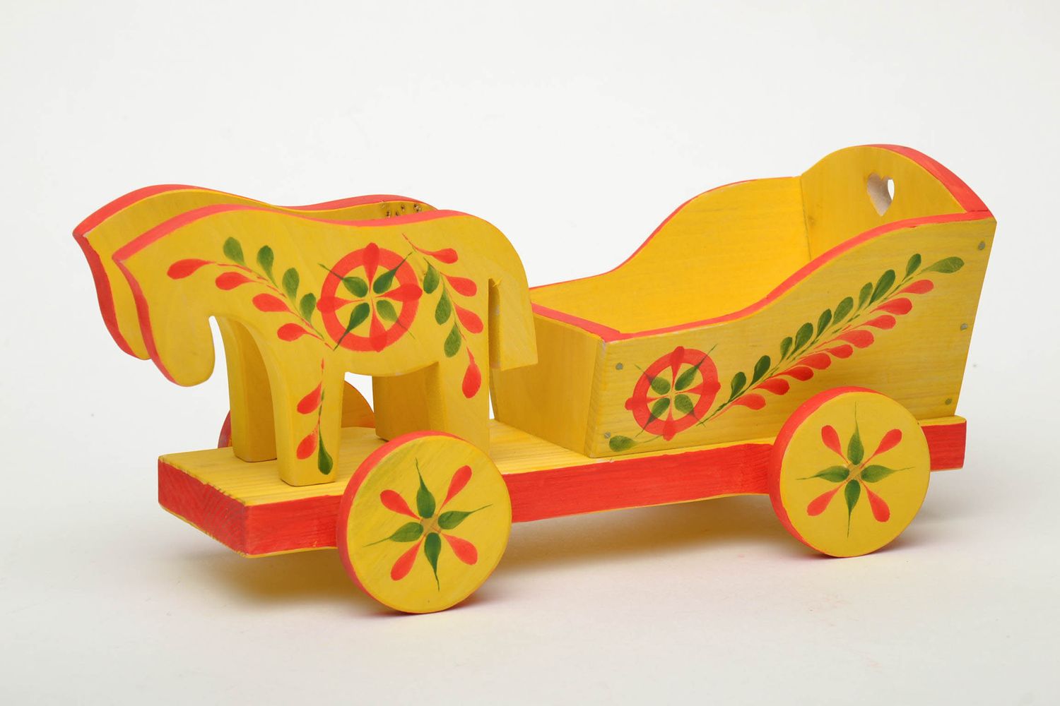 Wooden toy with Ukrainian ethnic painting Cart photo 2