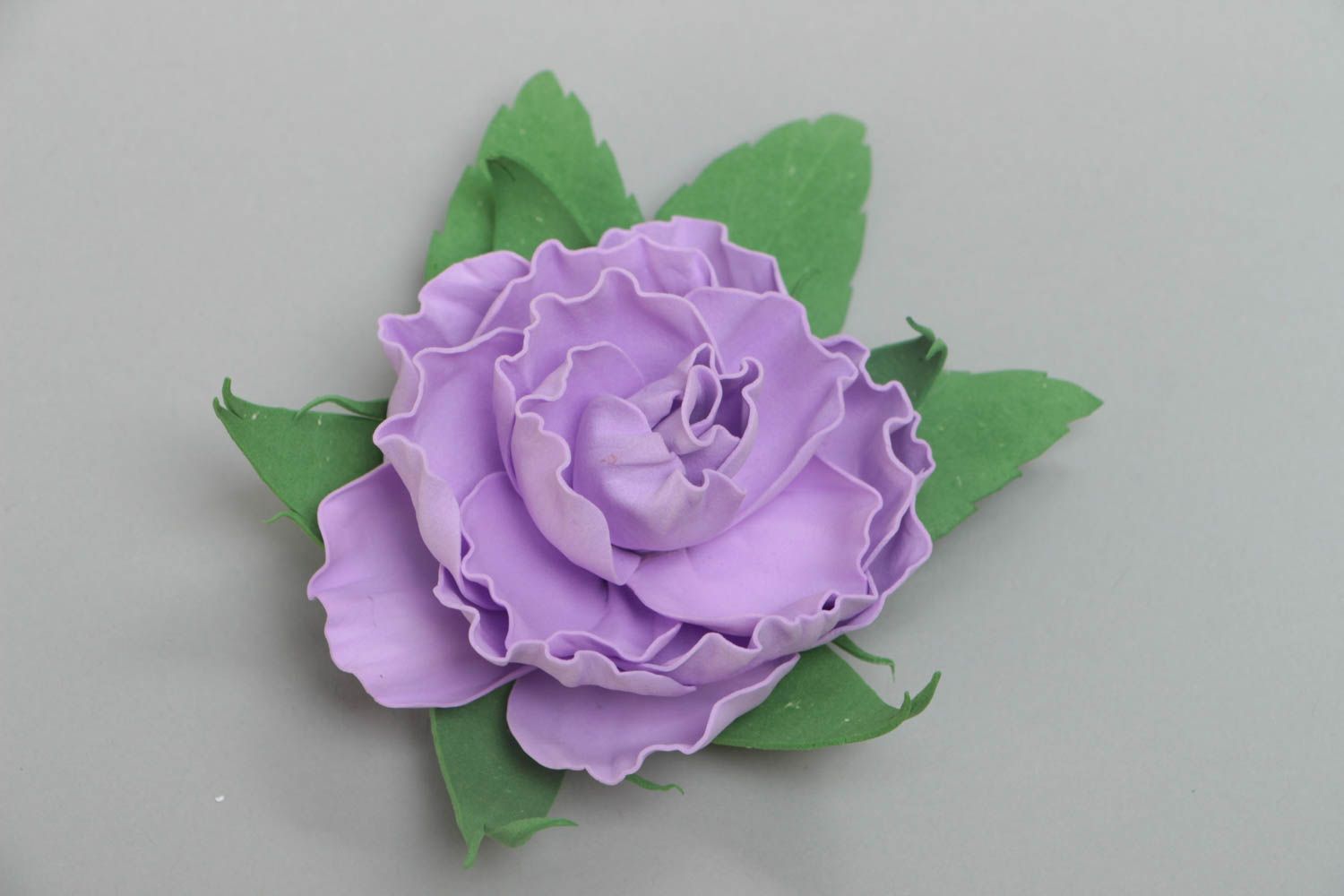 Handmade decorative hair clip brooch with double fastener and foamiran flower photo 2