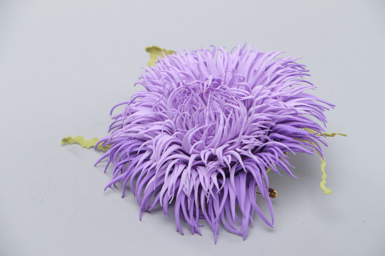 Handmade volume plastic suede brooch hair clip in the shape of violet flower photo 2