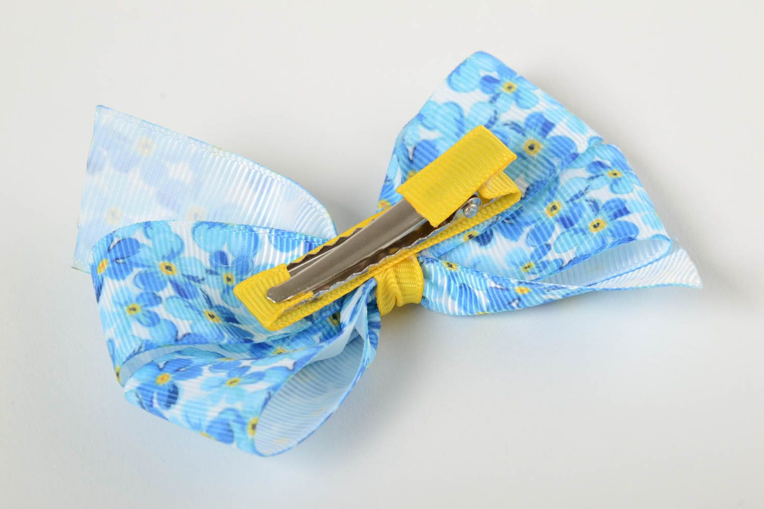 Hairpin made of rep ribbon for baby Blue Bow handmade barrette for children photo 4