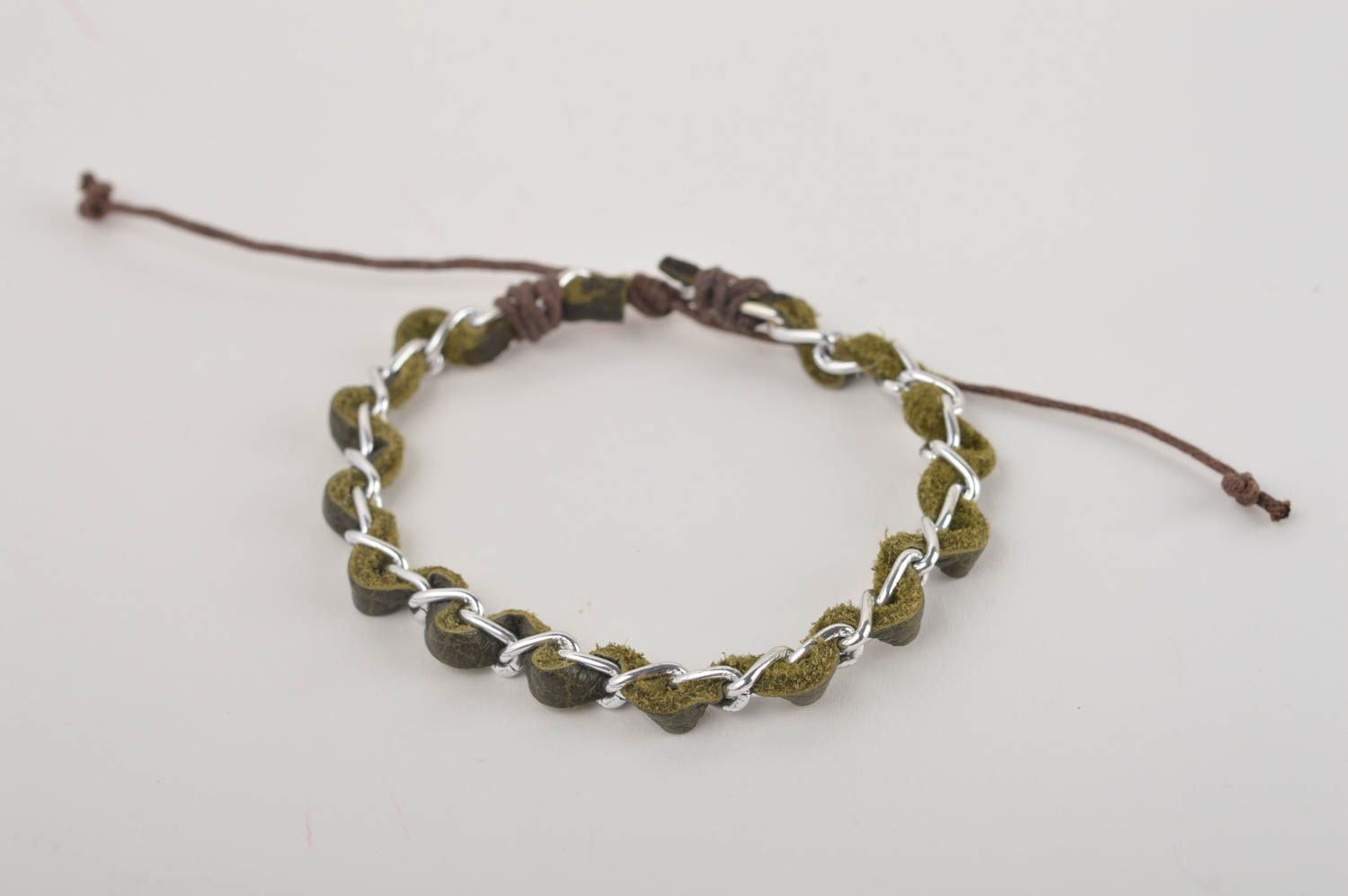 Браслет ручной работы оливковый браслет из кожи дизайнерское украшение фото 5