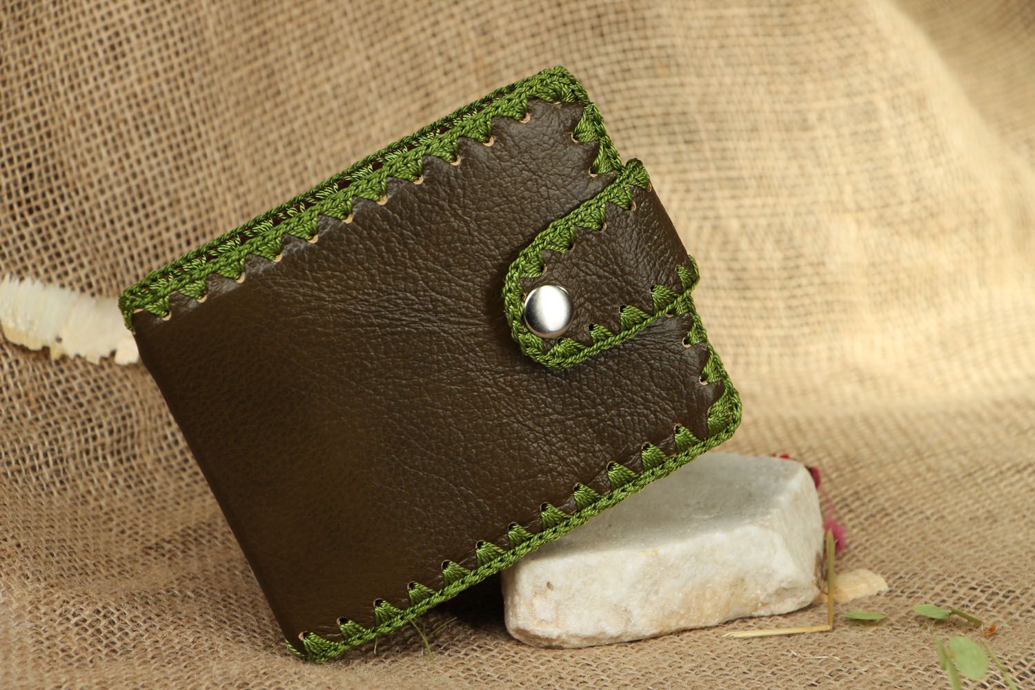 Grünes Portemonnaie aus Leder foto 5