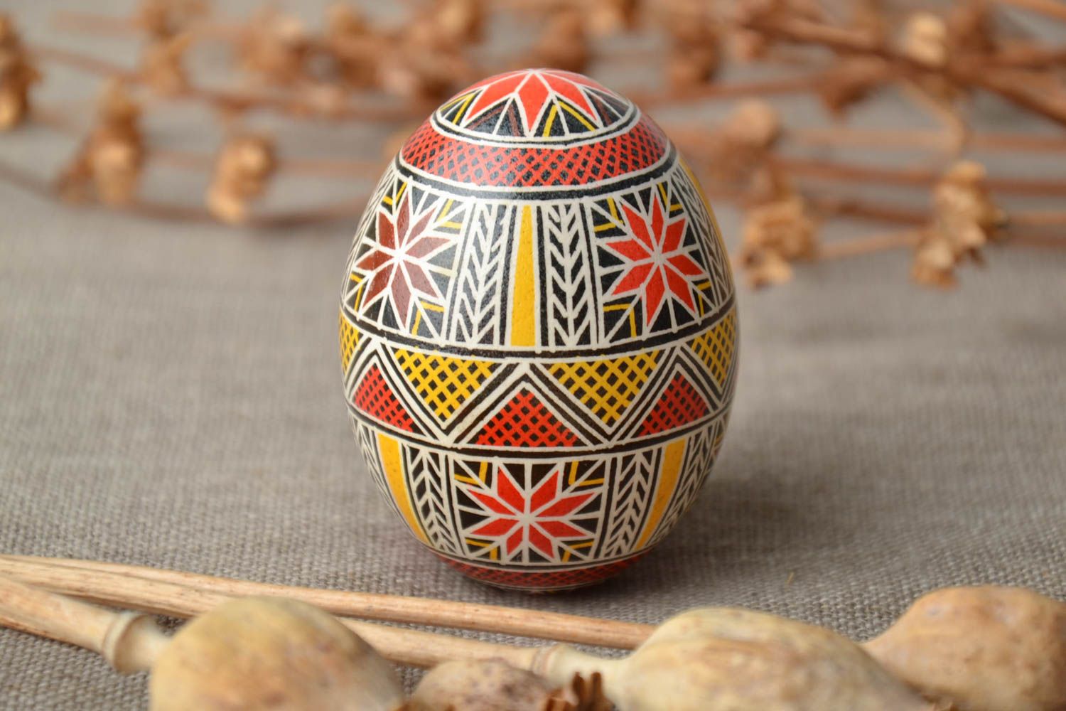 Decorative handmade Easter egg with ethnic painting photo 1