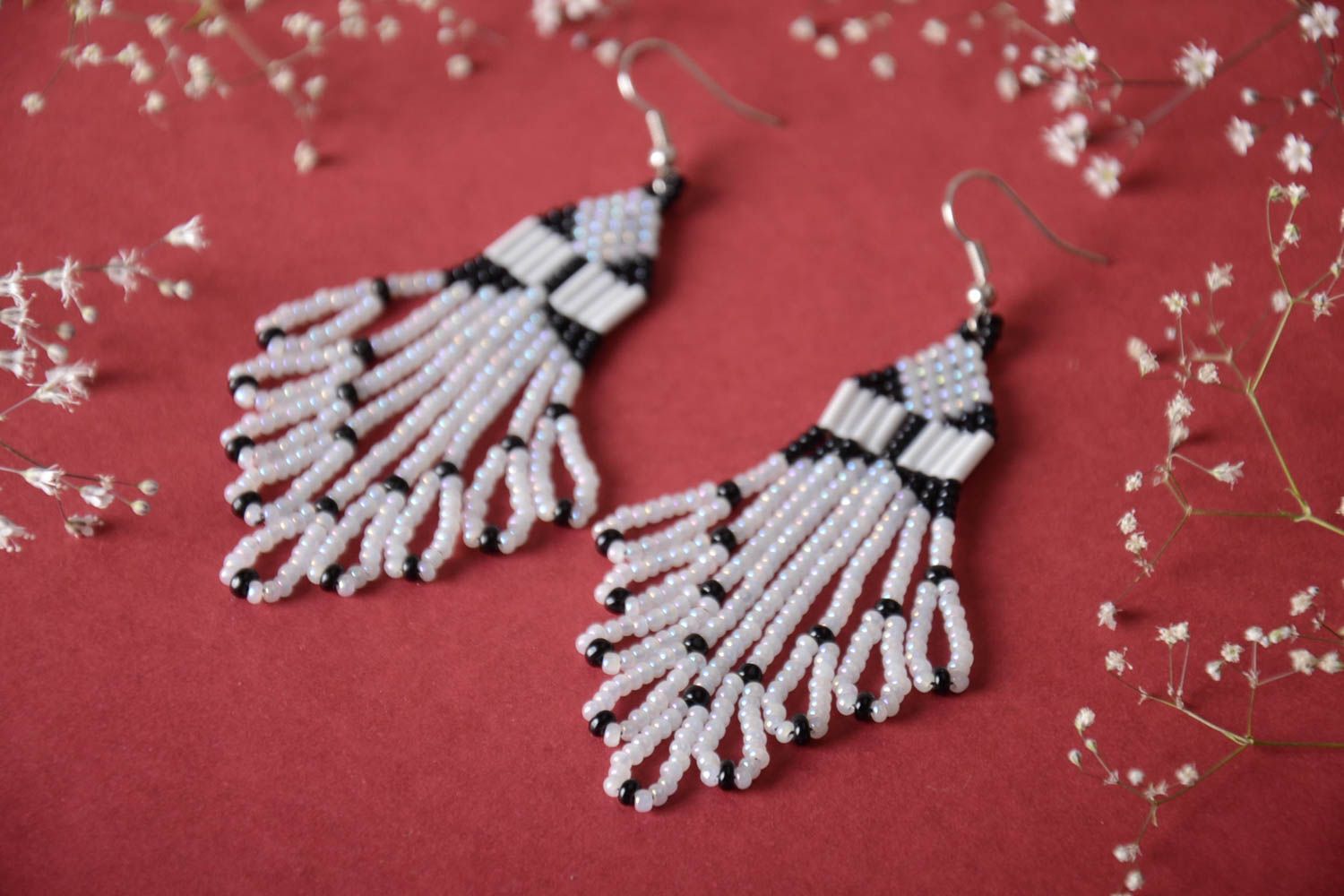 Beautiful handmade beaded earrings long fringe earrings fashion accessories photo 1