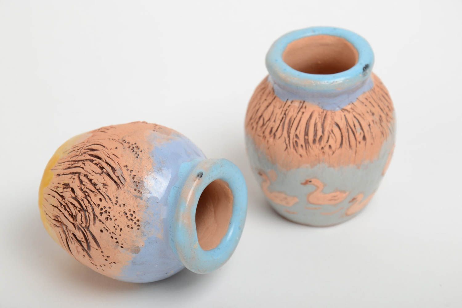 Juego de 2 jarros decorativos de cerámica pequeños artesanales en miniatura  foto 3
