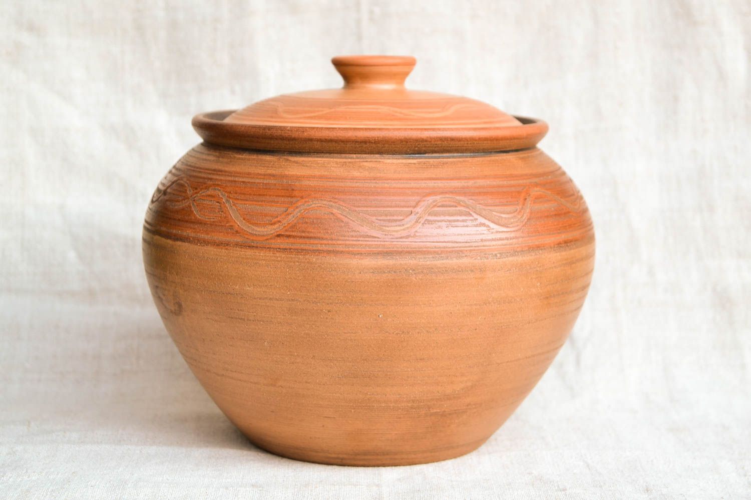 100 oz large ceramic cooking pot with a lid in terracotta color and village-style 2,9 lb photo 5