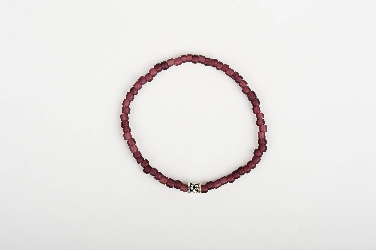 Elegant dark cherry elastic bracelet with a silver central charm for women and girls photo 1