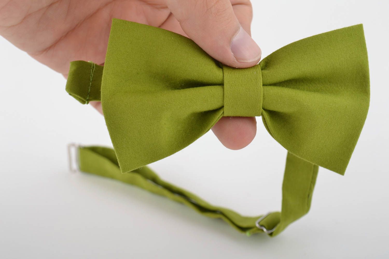Beautiful handmade designer textile bow tie of lime color unisex photo 5