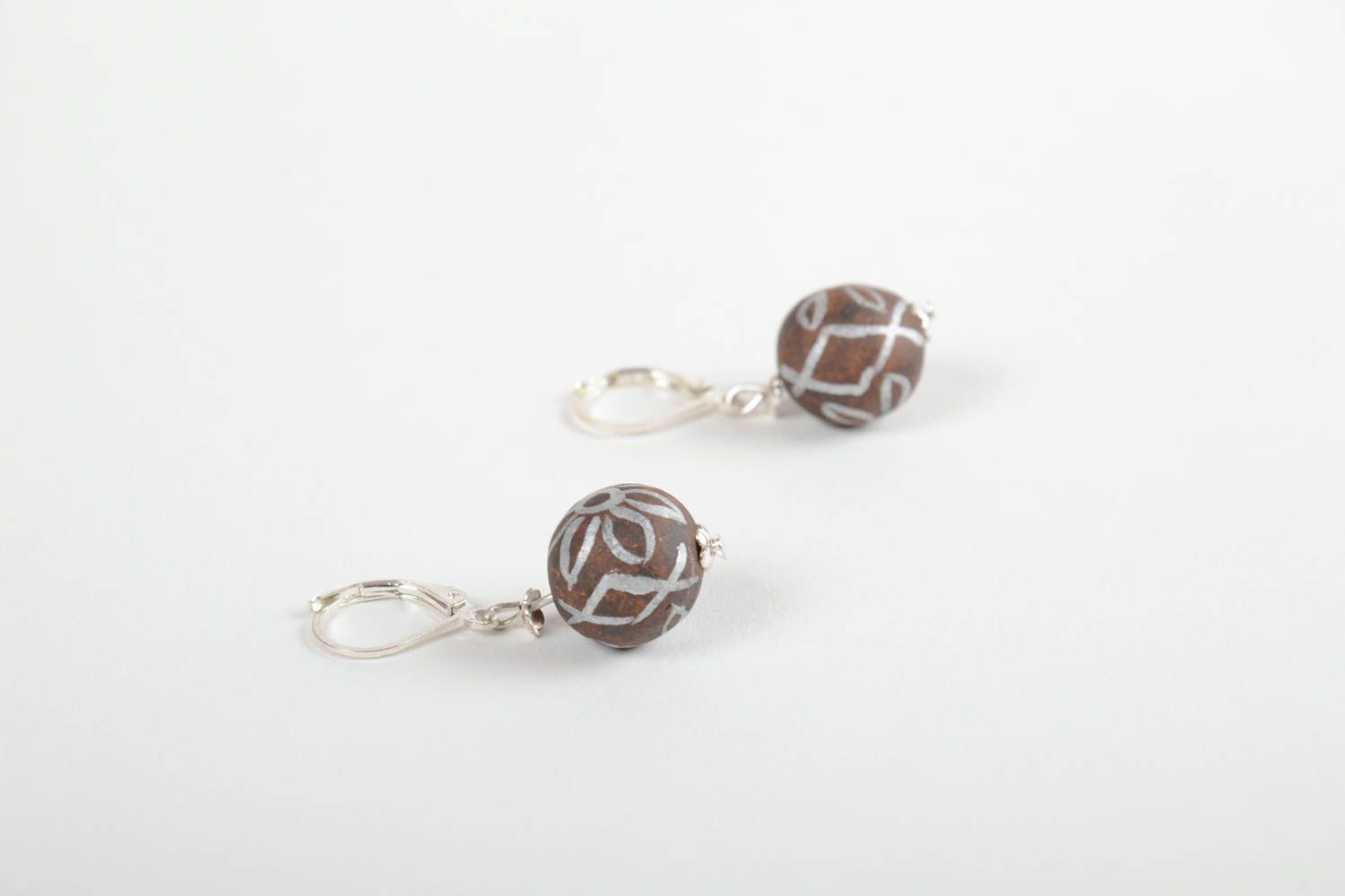 Stylish handmade ceramic ball earrings painted clay earrings gifts for her photo 4